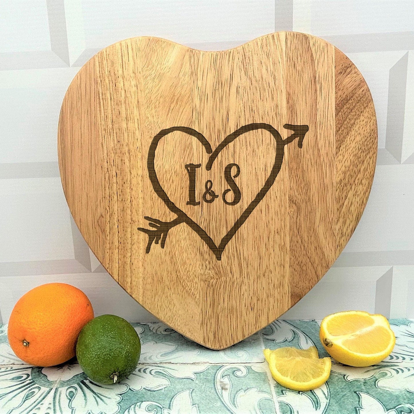 Heart Cupid Arrow & Initials - Personalised Engraved Chopping Board  - Valentines Gift