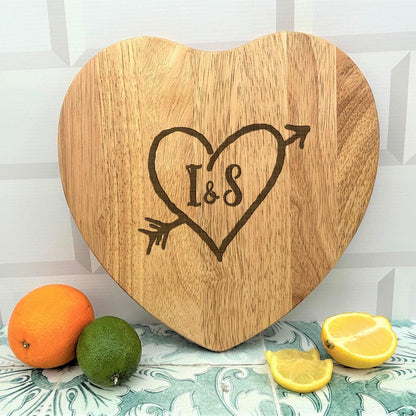 Heart Cupid Arrow & Initials - Personalised Engraved Chopping Board  - Valentines Gift