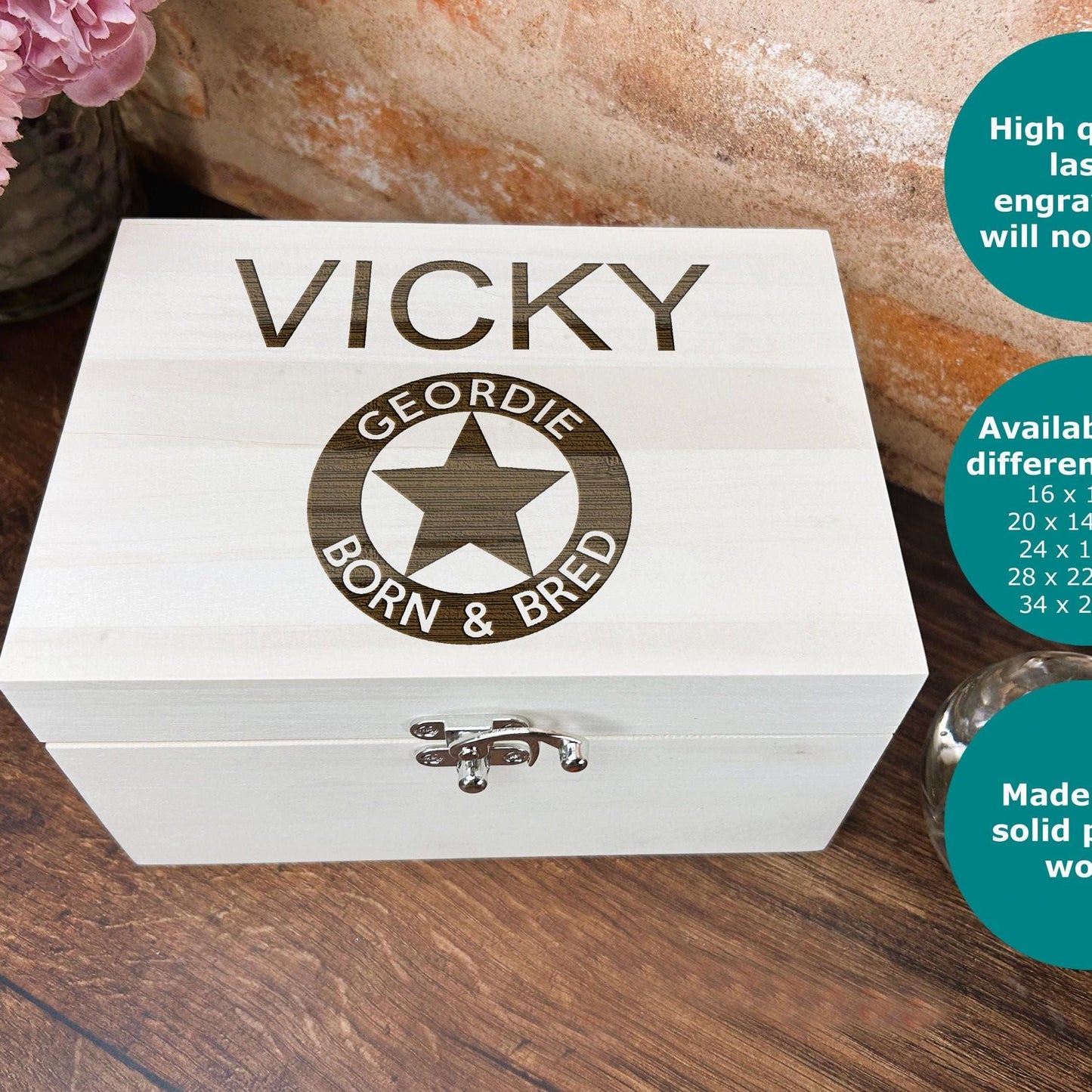 Geordie Born & Bred - Personalised Luxury Wooden Memory Box