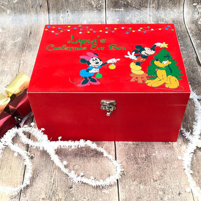 Mickey & Minnie Mouse & Pluto - Christmas Tree Personalised XMAS Eve Box - Christmas Treats