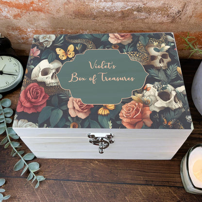 Gothic Skull & Roses Full Print Personalised Memory Box - Trinkets and Keepsakes - Birthday Christmas Gift - Unique Unusual Present