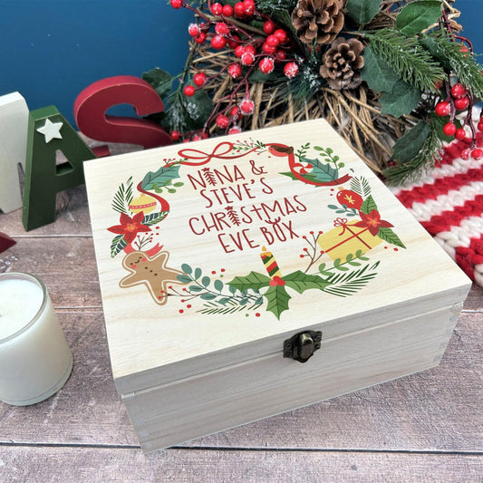 Wreath Personalised Wooden Christmas Eve Box