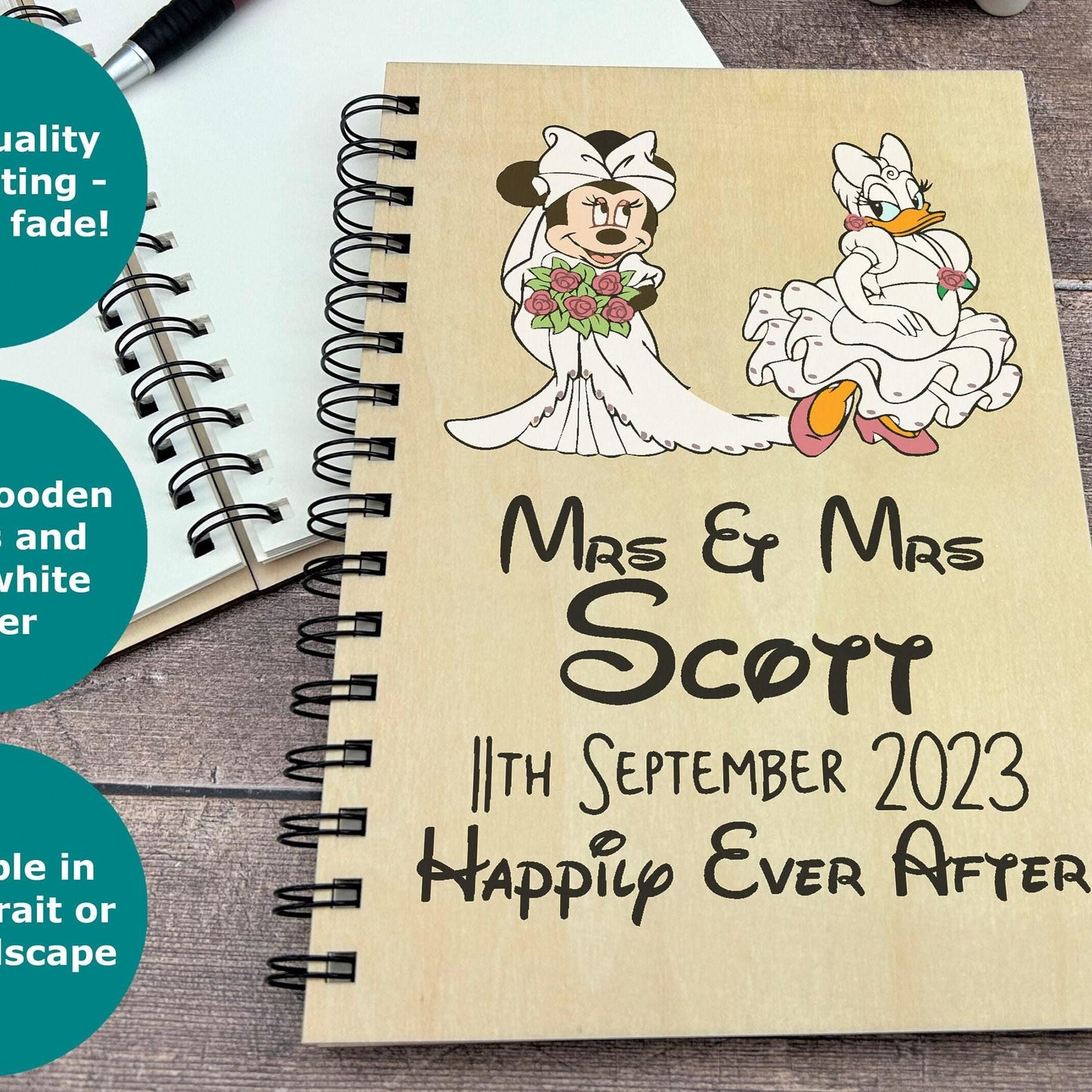Minnie Mouse Daisy Duck Mrs & Mrs Disney - Personalised Wedding Guest Book