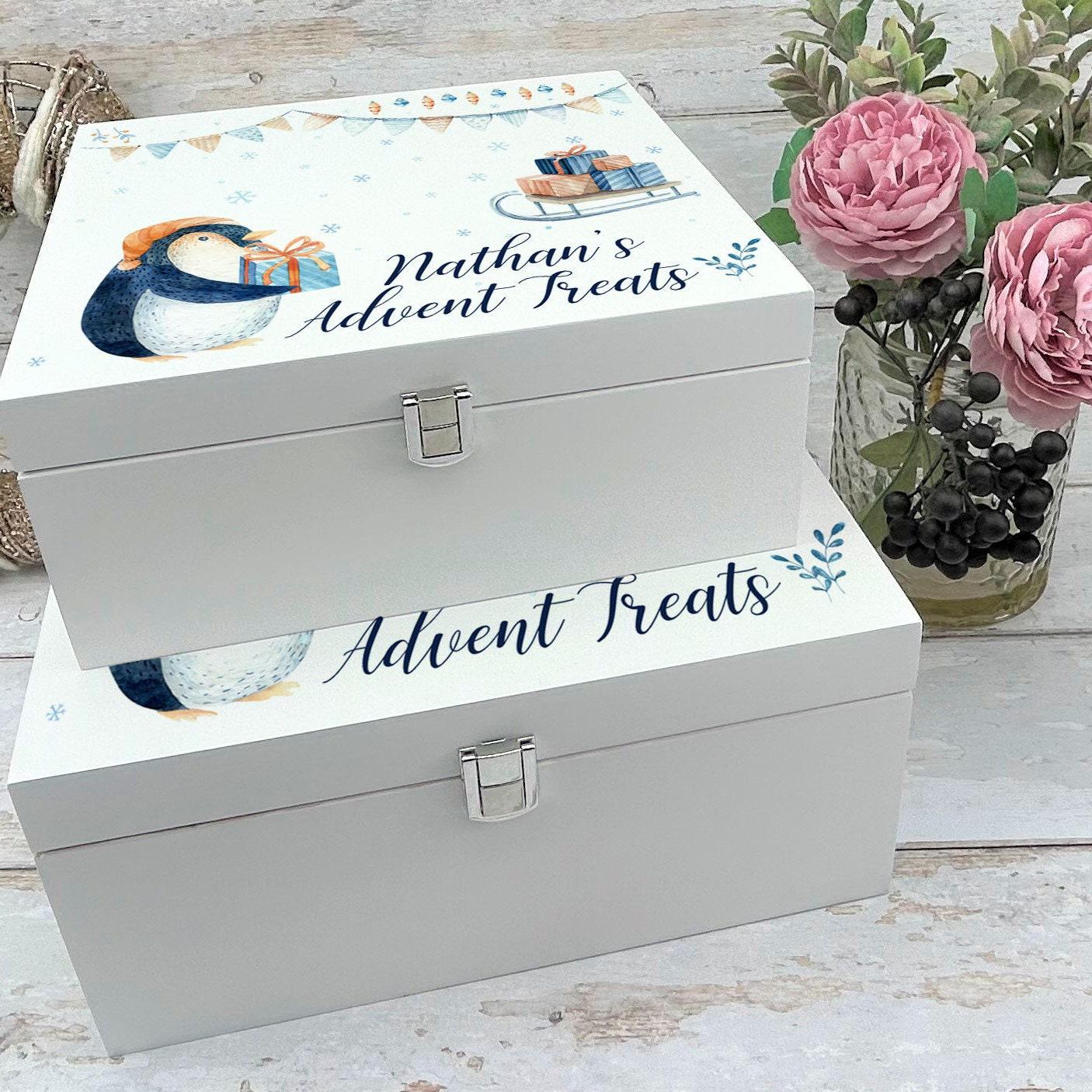 Penguin Sleigh Christmas Eve Box Treats Box - Personalised XMAS Gift