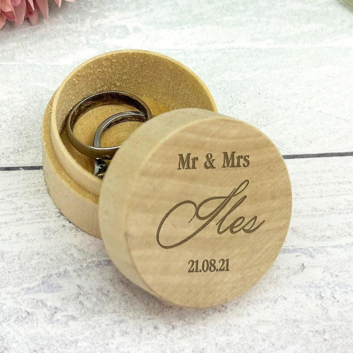 Mr & Mrs Name Date Wedding Ring Carrier Box Personalised Engagement Gift
