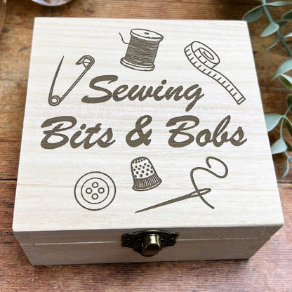 Sewing Bits & Bobs Crafts Kit Engraved Wooden Box Embroidery Cross Stitch Needles Thread Storage Christmas Gift Birthday Present Grandma