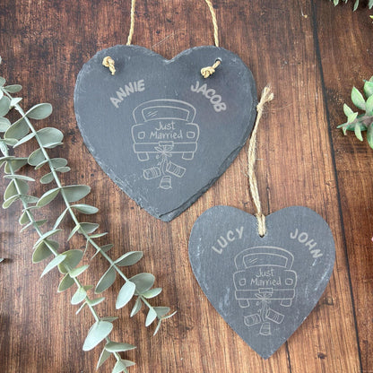 Just Married Car Wedding Slate Heart - Personalised Wedding Gift