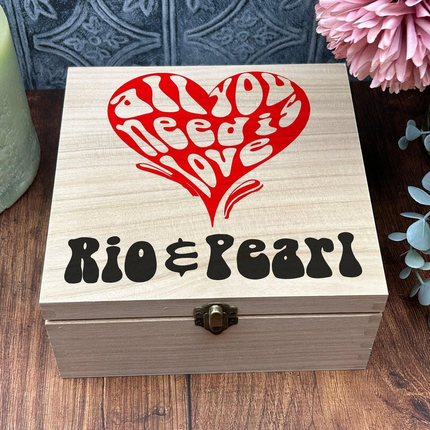 All You Need Is Love Beatles Personalised Wooden Memory Keepsake Box - Valentine's Gift