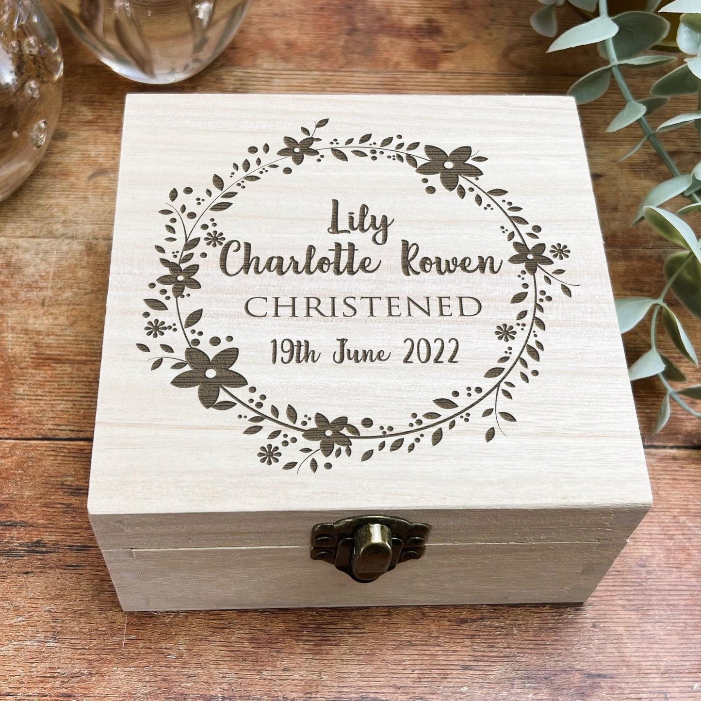Floral Christening Wooden Memory Box Personalised Christening / New Baby Gift