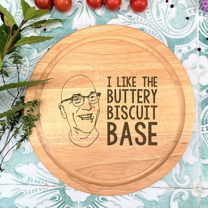 a cutting board with a picture of a man on it