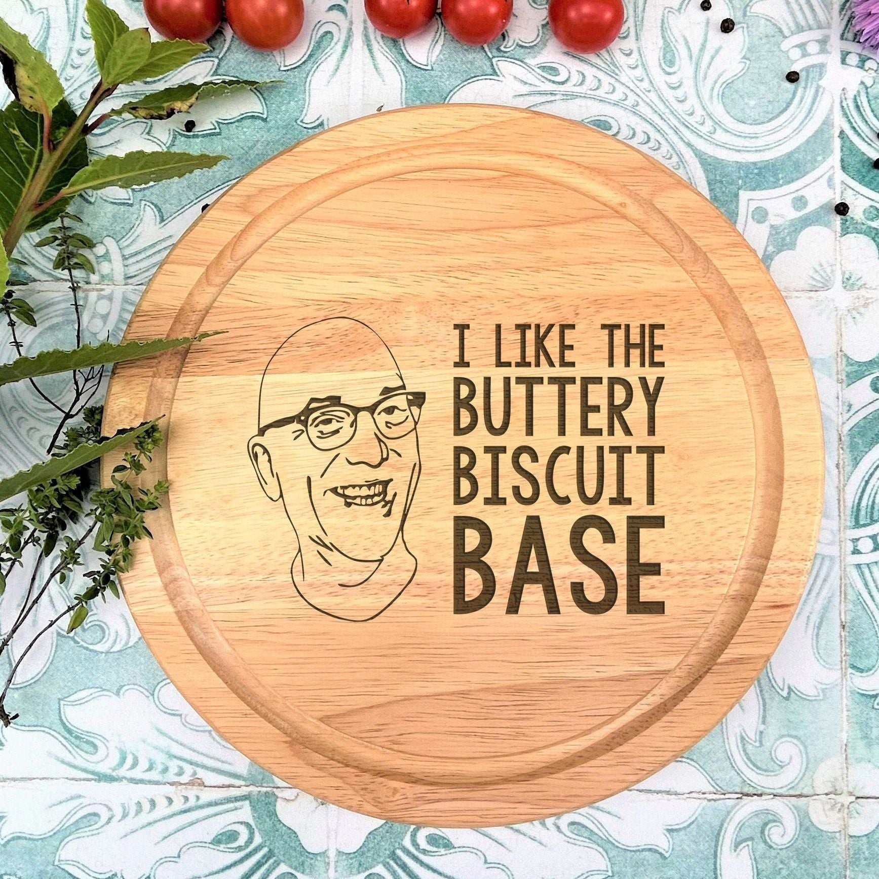 a cutting board with a picture of a man on it