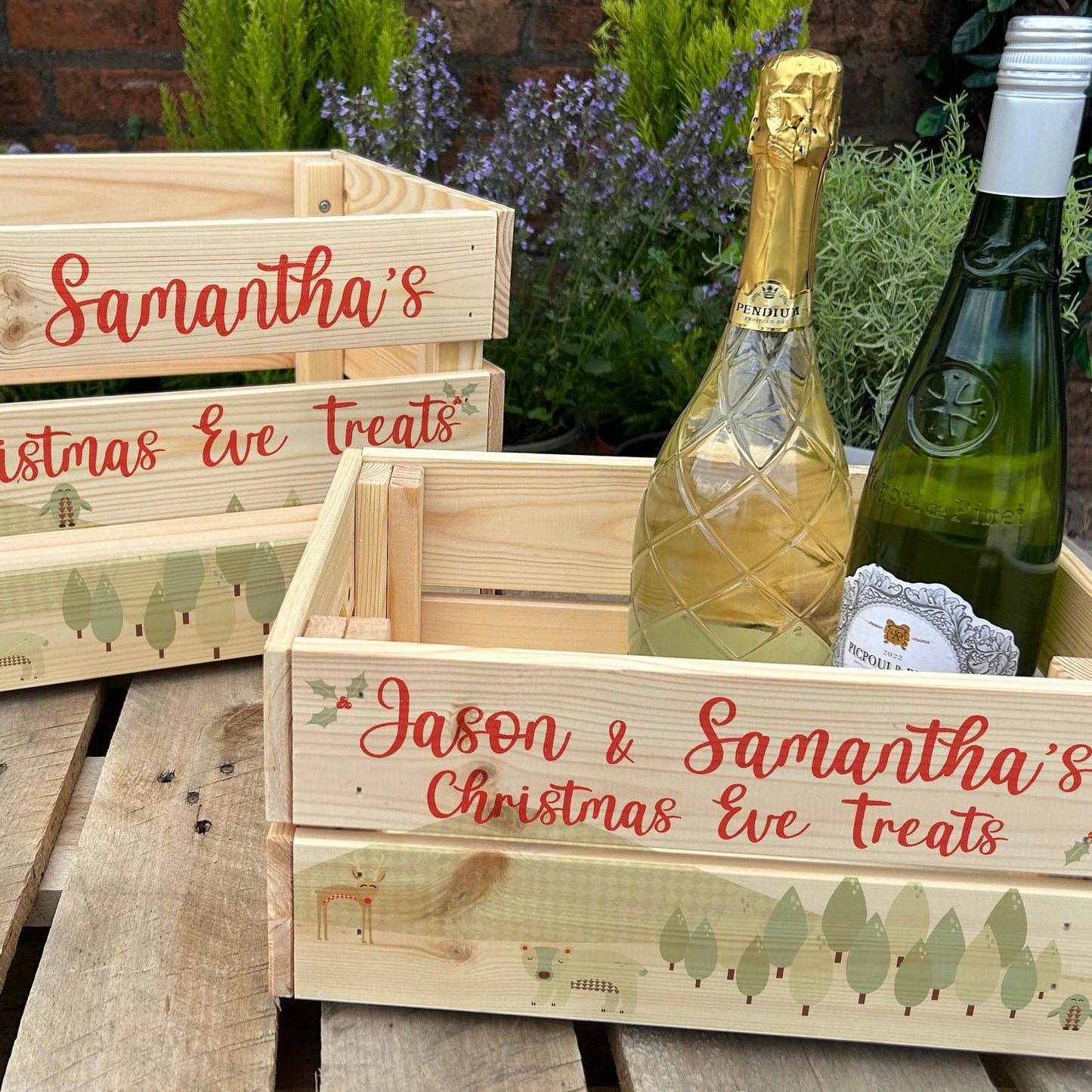 Skandi Scandinavian Design Christmas Eve Treats - Couple or Family Personalised Wooden Crate Hamper Gift