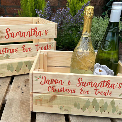 Skandi Scandinavian Design Christmas Eve Treats - Couple or Family Personalised Wooden Crate Hamper Gift