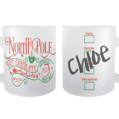 Santa Hot Chocolate Christmas Mug Personalised Frosted Glass Secret Santa Gift XMAS Stocking Filler