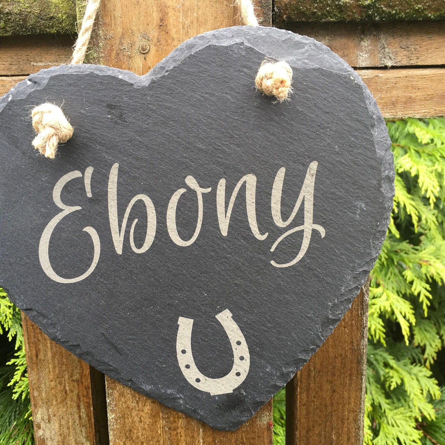 Personalised Horse Name Slate Heart - Horseshoe Stable Plaque