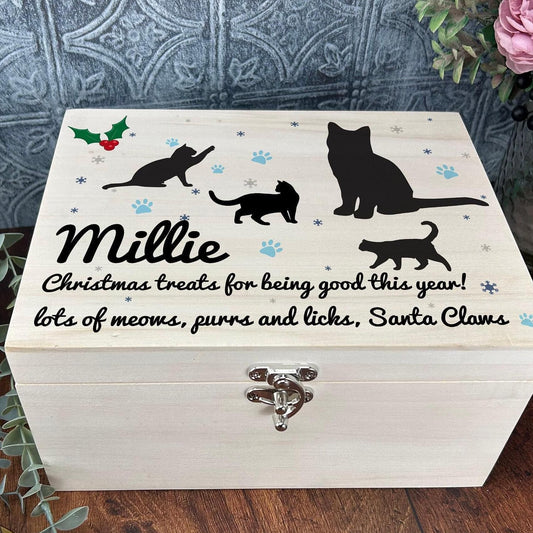 Santa Claws Cat Personalised Wooden Christmas Treat Box
