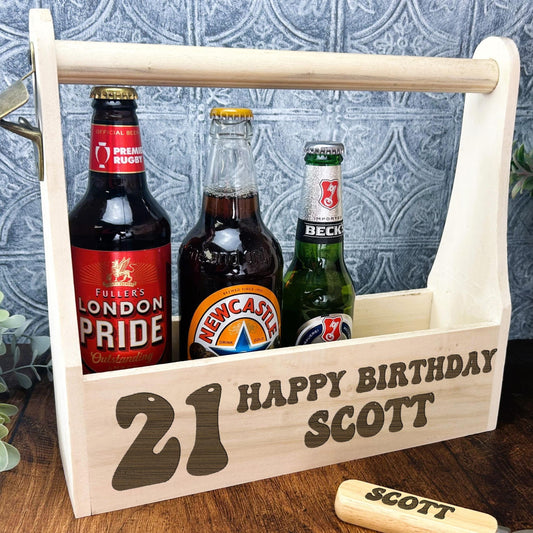 Birthday Beer Carrier Personalised - Any Age - Beer Bottle Carrier - 18th - 21st