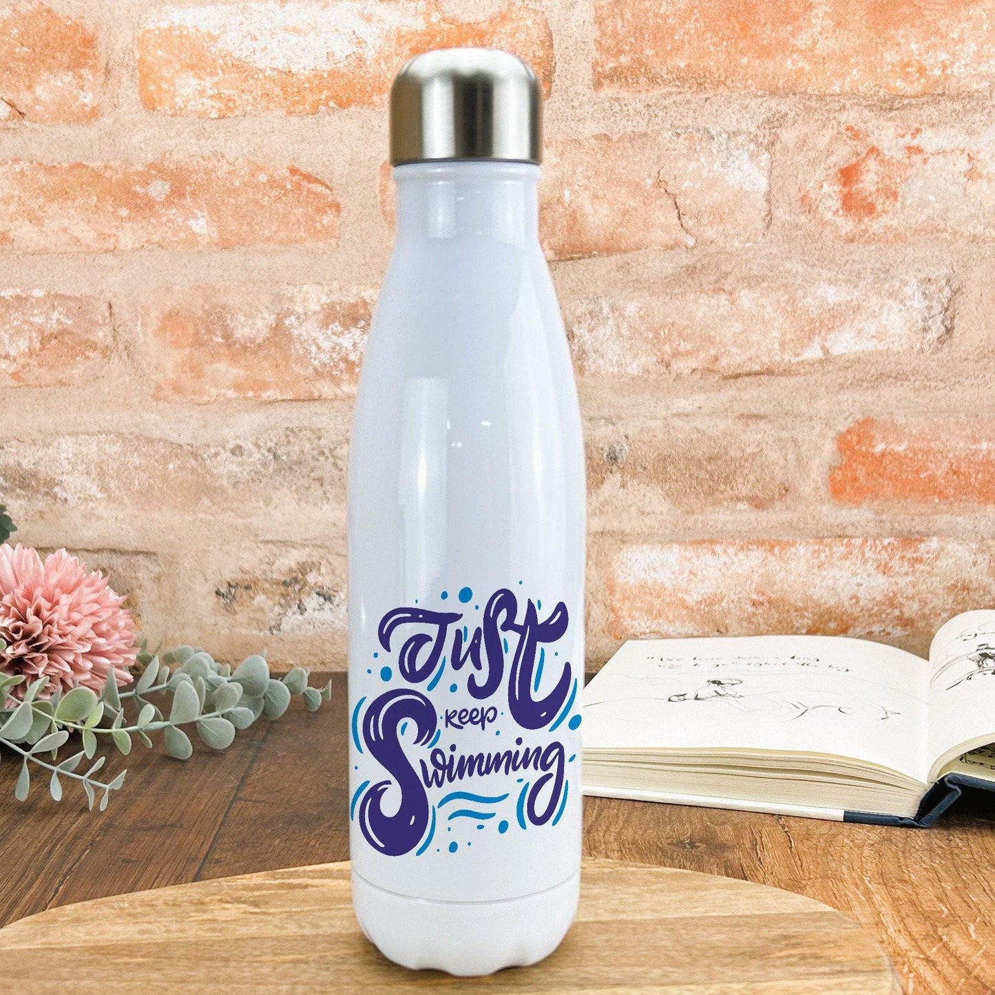 Just Keep Swimming Swimmer Personalised Water Bottle Gift