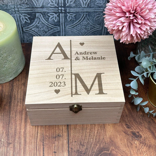 Initials and Date Wedding Day Wooden Memory Keepsake Box Wedding Gift