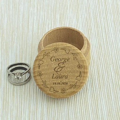 Floral Wreath Name Date Wedding Ring Carrier Box Personalised Engagement Gift