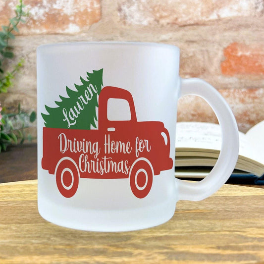 Driving Home For Christmas Personalised Frosted Glass Mug Secret Santa Gift XMAS Stocking Filler