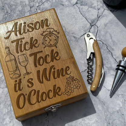 Tick Tock Wine O Clock - Personalised Wine Accessory Kit - Mother's Day Father's Day Birthday Gift