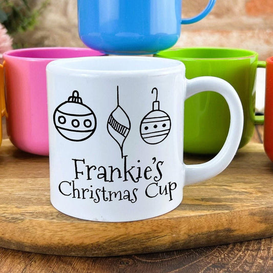 Merry Christmas Personalised Baubles Mug for Toddlers 6oz Polymer Unbreakable Child Safe Gift
