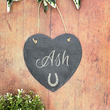 Personalised Horse Name Slate Heart - Horseshoe Stable Plaque