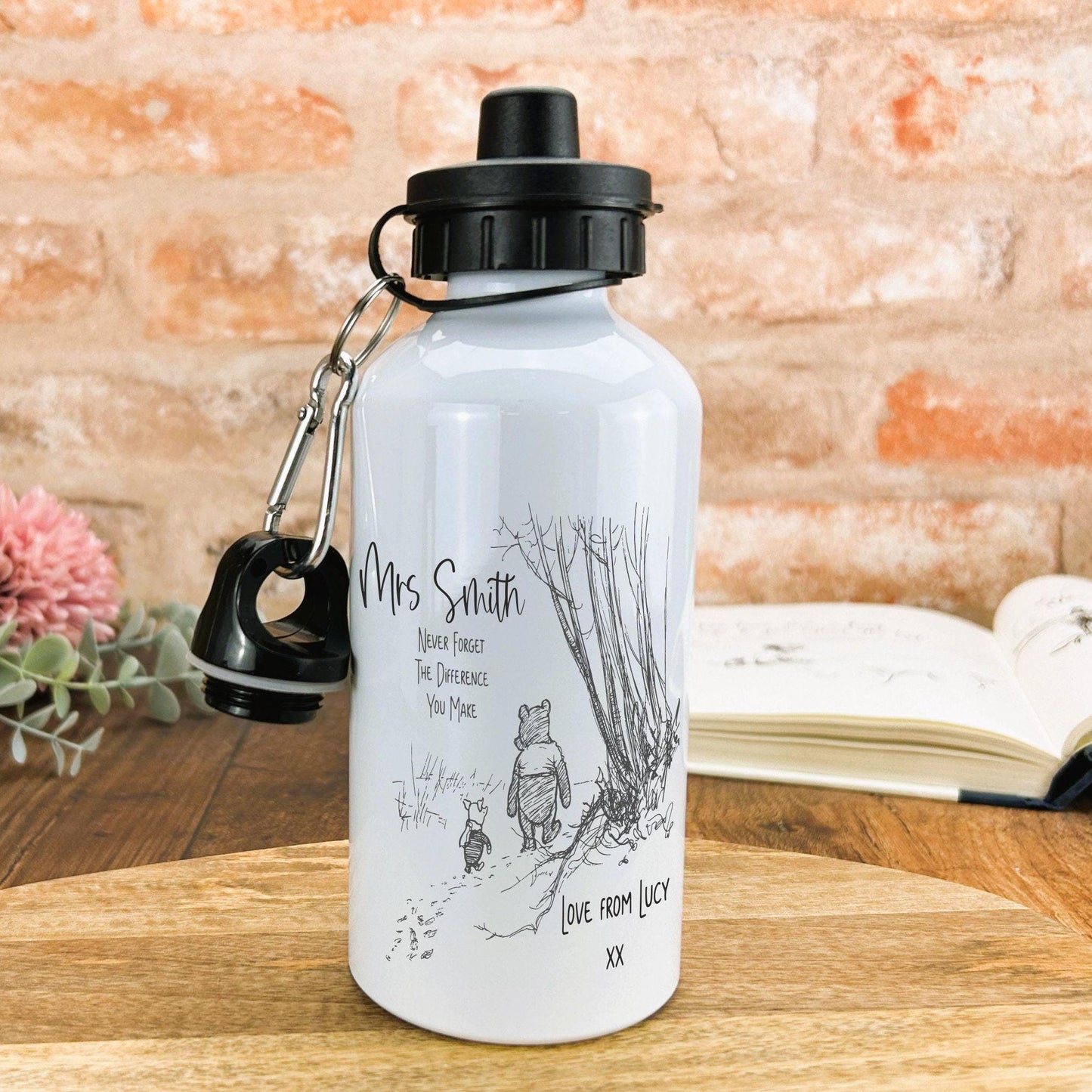 Winnie the Pooh and Piglet, Never Forget Teacher Personalised Gift Water Bottle