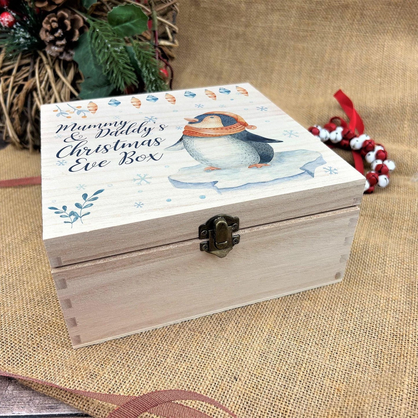Penguin Personalised Wooden Christmas Eve Treat Box
