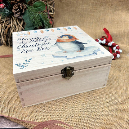 Penguin Personalised Wooden Christmas Eve Treat Box