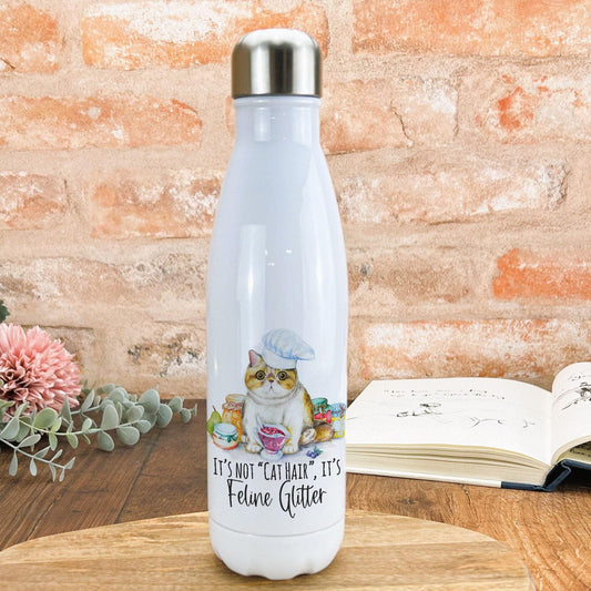 Feline Glitter Cat Design Water Bottle Personalised Gift