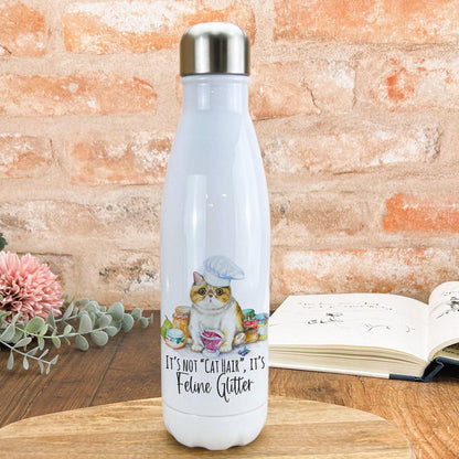 Feline Glitter Cat Design Water Bottle Personalised Gift