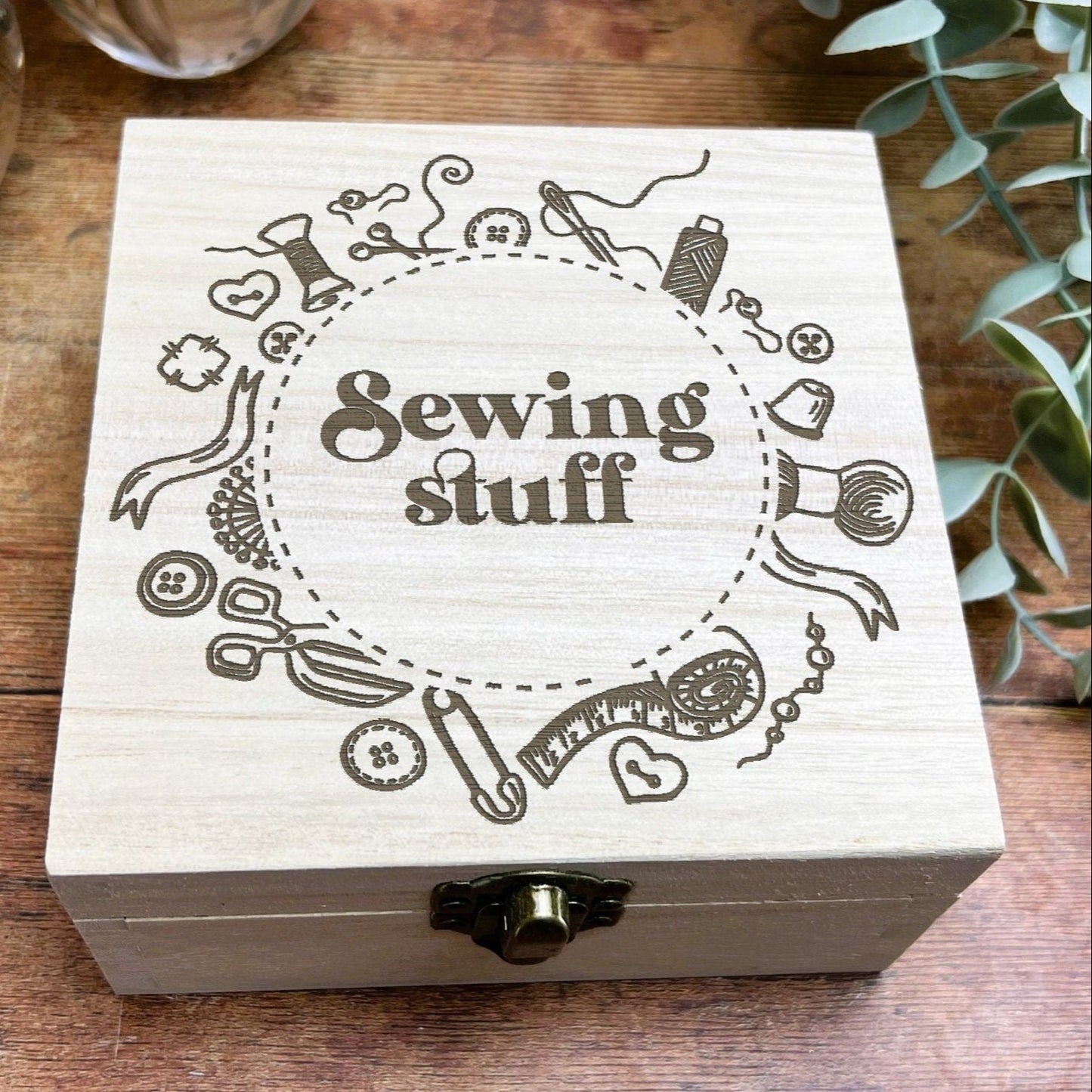 Sewing Stuff Crafts Kit Engraved Wooden Box Embroidery Cross Stitch Needles Thread Storage Christmas Gift Birthday Present Mothers Day