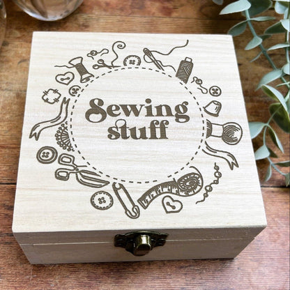 Sewing Stuff Crafts Kit Engraved Wooden Box Embroidery Cross Stitch Needles Thread Storage Christmas Gift Birthday Present Mothers Day