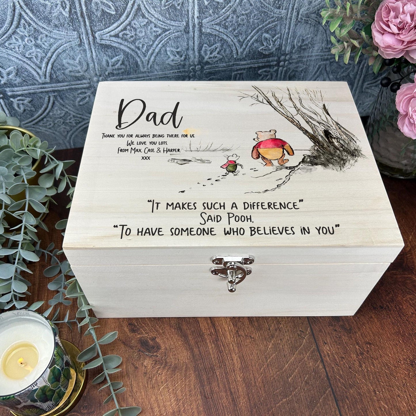 Pooh Bear & Piglet - Personalised Gift - Luxury Deep Wooden Box