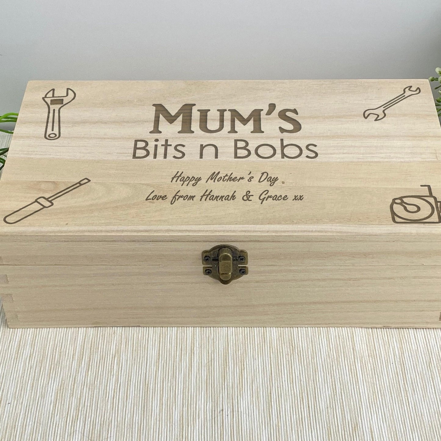 Mums Bits N Bobs Engraved Wooden Box - Personalised Mother's Day Gift - Tool Storage