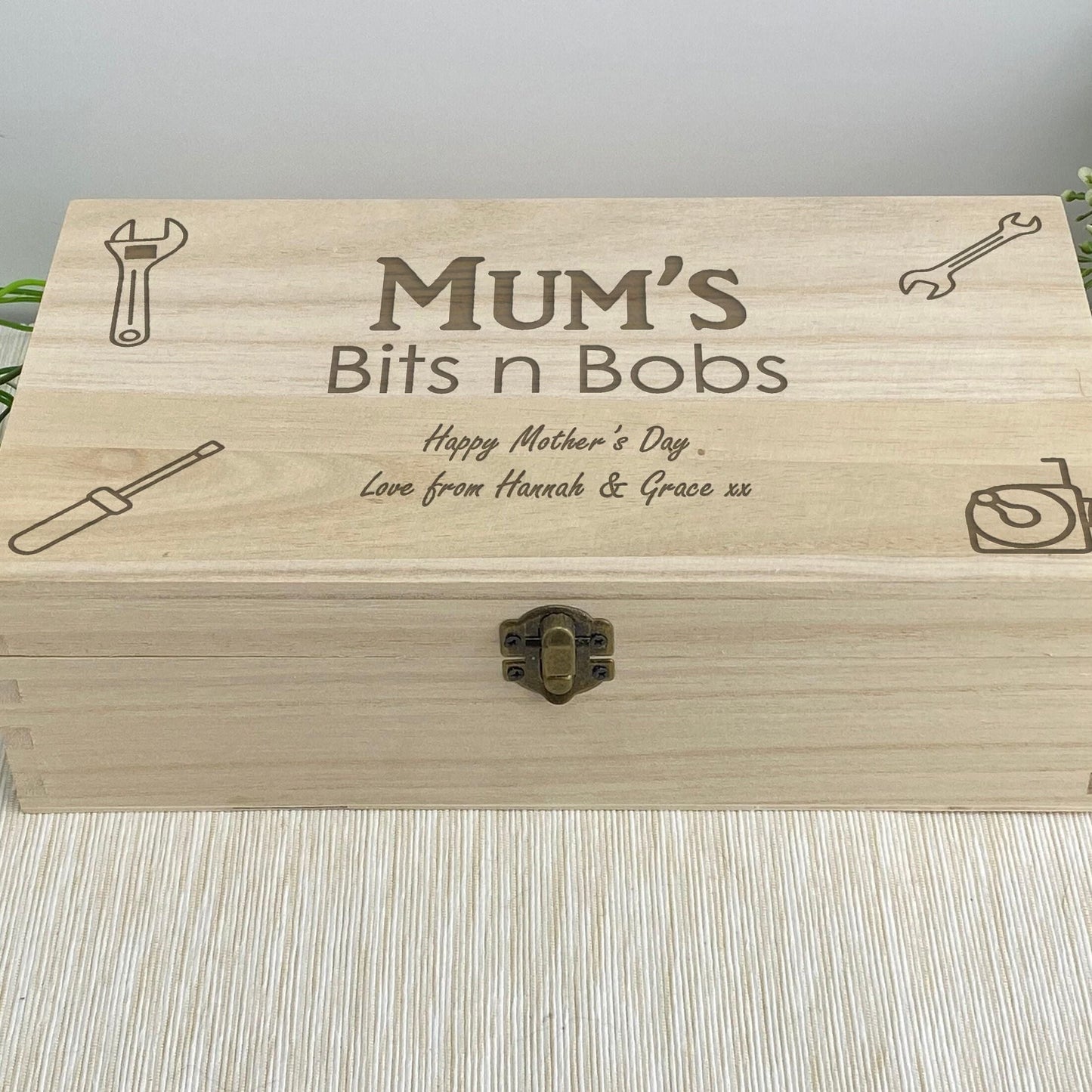 Mums Bits N Bobs Engraved Wooden Box - Personalised Mother's Day Gift - Tool Storage