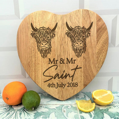 Highland Cows Mr & Mr  - Gay LGBT - Personalised Engraved Couple Chopping Board - Wedding Gift