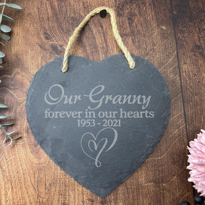Forever in our Hearts - Memorial Slate Plaque - Remembrance Gift - Personalised