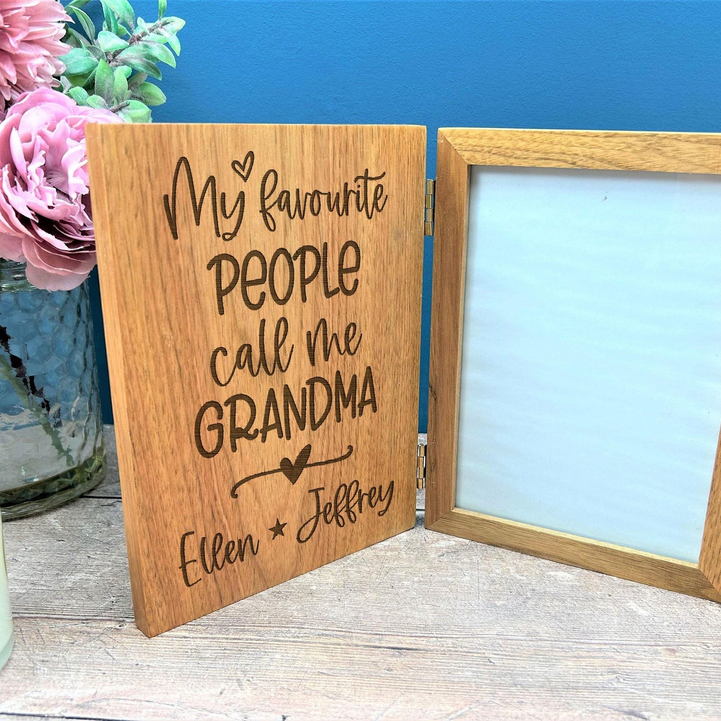 My Favourite People Call Me Grandma Personalised Oak Photo Frame Gift - Baby Announcement
