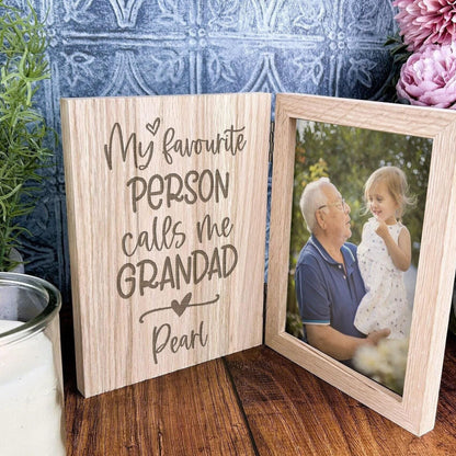 My Favourite People Call Me Grandad Personalised Oak Photo Frame Gift - Baby Announcement