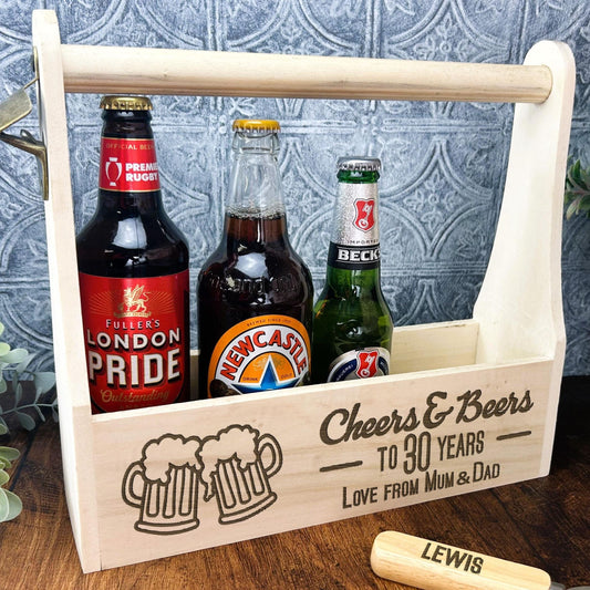 Cheers & Beers Any Name - Beer Carrier - Personalised Birthday Gift - BBQ Drinks - 18th - 21st