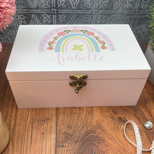 Watercolour Rainbow Name Personalised Jewellery Trinkets Box - Birthday Gift