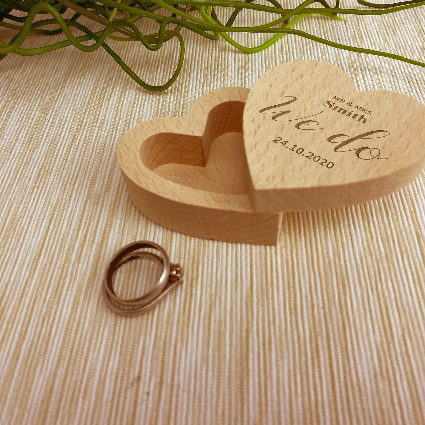We Do Mr and Mrs Wedding Ring Carrier Heart Box Personalised Engagement Gift