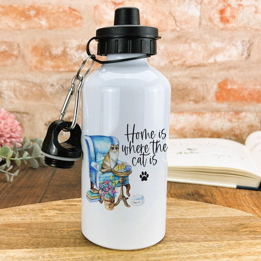 Home Is Where The Cat Is Water Bottle Personalised Gift