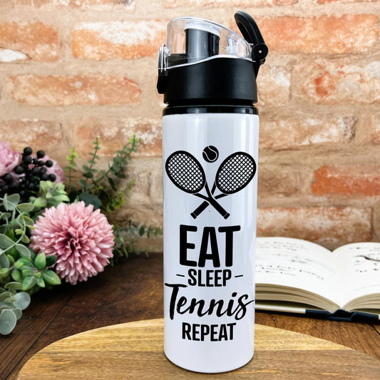 Eat Sleep Tennis Repeat Exercise Training Gift Hydration Gym Fitness Flip Cap Water Bottle