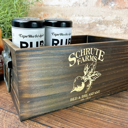 The Office Dwight Schrute Farms Beets Engraved Dark Wood Kitchen Tidy / Caddy Storage Spices Vinegar Herb Dining Table Decor Housewarming