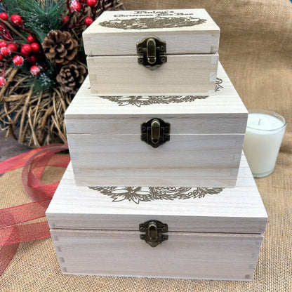 Wreath and Candles Victorian Style Wooden Christmas Eve Box Personalised Xmas Treats Gift
