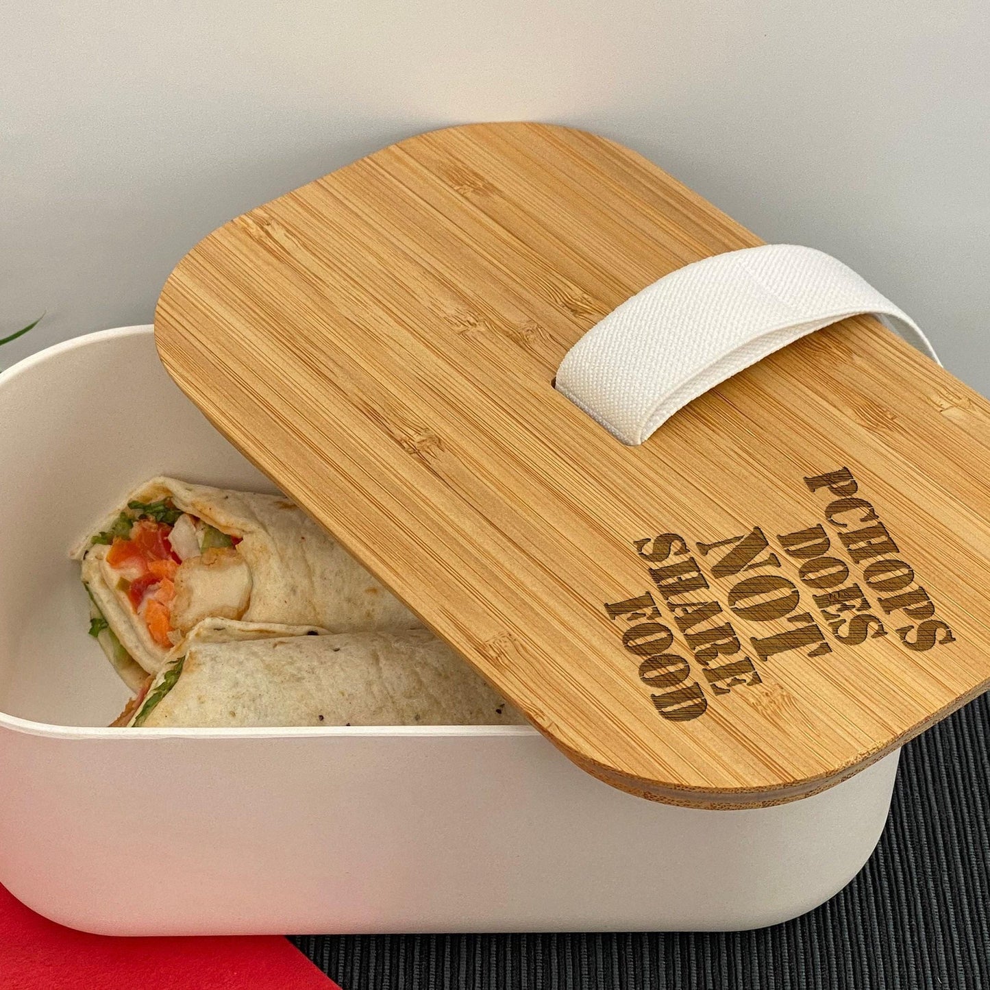 Does not share food Personalised Bamboo Eco Friendly Lunchbox - School Work Packed Lunch